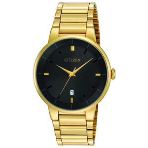 Mens Quartz Gold-Tone Watch Black Dial