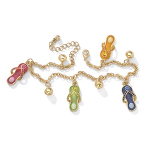 PalmBeach Jewelry Austrian Crystal Enamel Flip-Flop Ankle Bracelet in Yellow Gold Tone