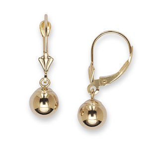 14k Yellow Gold Large Ball Drop Leverback Earrings - Measures 27x8mm