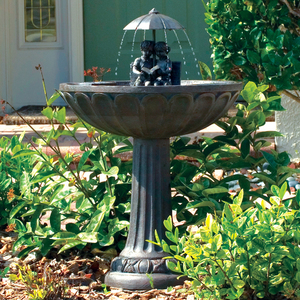 Umbrella Series Solar Fountain - Boy & Girl Readon on a Bench