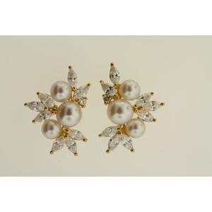 Gold over Silver Pearl & Lab Created White Sapphire Earring