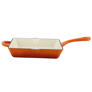 Crock-Pot. Artisan 10&quot; Square Enameled Cast Iron Grill Pan in Sunset Orange