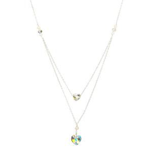 Swarovski Elements Crystal AB Hearts, Pearl and Sterling Silver Chain Necklace