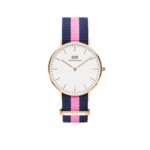 Classic Winchester Womens 36mm Rose Gold Case Watch w/ Pink/Blue NATO Strap