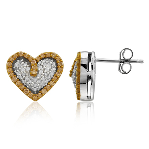 1/2 Cttw. Heart Cluster Silver Brown and White Diamond Earring
