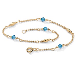 PalmBeach Jewelry Simulated Birthstone 14k Gold over Silver Ankle Bracelet - September - Simulated Sapphire