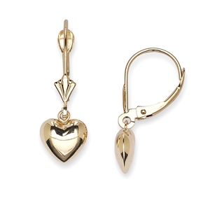 14k Yellow Gold Heart Drop Leverback Earrings - Measures 23x8mm