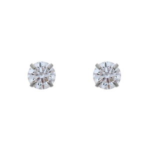 14K White Gold 4mm Round Cubic Zirconia Stud Earrings