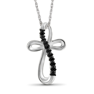 JewelonFire Black Diamond Accent Sterling Silver Cross Pendant