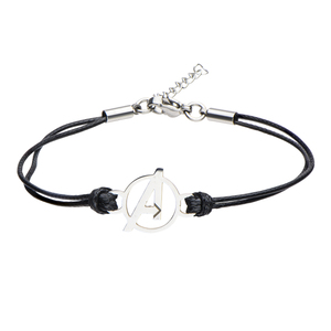Marvel Women's Stainless Steel and Cord Avengers "A" Logo Bracelet, 7"+1"