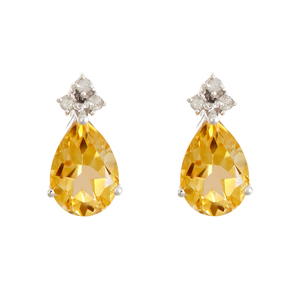 Ladies Sterling Silver Pear Shape Genuine Citrine Gemstone with .10 cttw Diamond Earrings