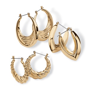 PalmBeach Jewelry 3 Pair Hoop Earrings Set in Yellow Gold Tone