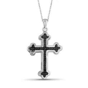 JewelonFire Black Diamond Accent Sterling Silver Cross Pendant