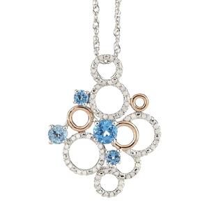 Ladies Sterling Silver Genuine Blue Topaz and 1/3 cttw Diamond Pendant
