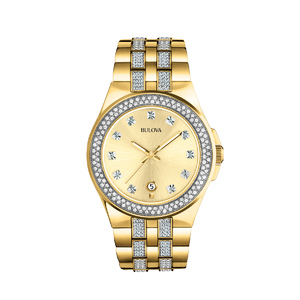 Mens Crystal Gold-Tone Watch w/ Swarovski Crystals