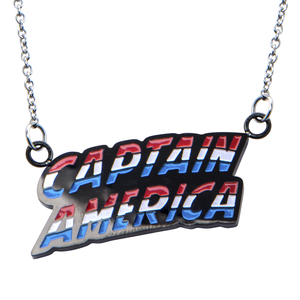 Marvel Women's Stainless Steel Captain America Lettering  Pendant, 18"