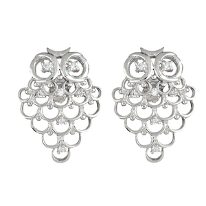 Ladies Sterling Silver Cubic Zirconia Owl Earrings
