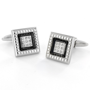 West Coast Jewelry Crucible Stainless Steel CZ Black Enamel Cuff Links