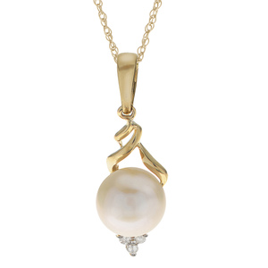 PearLustre by Imperial 10K White Freshwater Pearl and Diamond Dangle Pendant