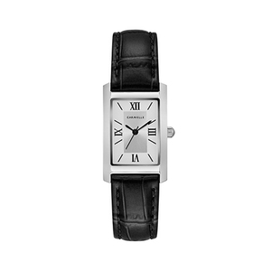 Ladies Silver-Tone Black Leather Strap Watch Silver-White Dial