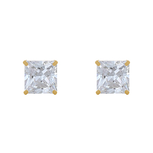 14K Yellow Gold 6mm Princess Cut Cubic Zirconia Stud Earrings