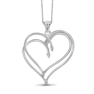 JewelonFire White Diamond Accent Sterling Silver Double Heart Pendant