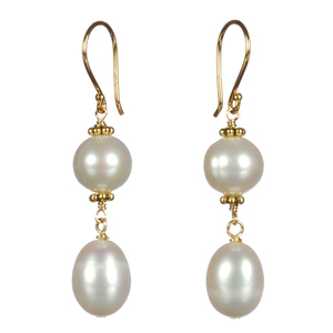 White Pearl Drop With Gold Plated Sterling Silver Earrings