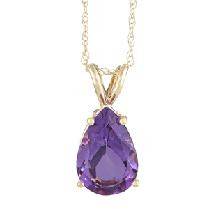 14K yellow gold 12x8mm pear shaped amethyst pendant