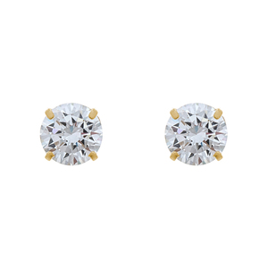 14K Yellow Gold 6mm Round Cubic Zirconia Stud Earrings