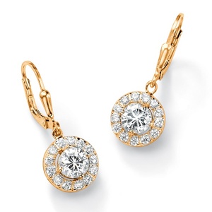 PalmBeach Jewelry 2.34 TCW Round Cubic Zirconia Halo Drop Earrings in 18k Gold over Sterling Silver
