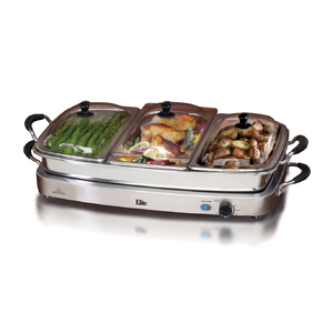 7.5qt Stainless Steel Triple Buffet Server/Warming Plate w/ Removeable Tray