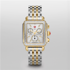 Michele Signature Deco Two-Tone Diamond, Diamond Dial Watch