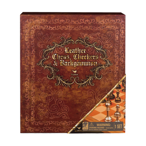 Cardinal Supplies Leather Chess, Checkers, & Backgammon - Deluxe 3-Game Set