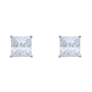 Sterling Silver 7mm Princess Cut Cubic Zirconia Stud Earrings