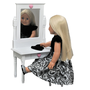 The Queen's Treasures White Wooden Vanity Table Desk With Drawer & Stool, Funiture Sized For 18 Inch Dolls