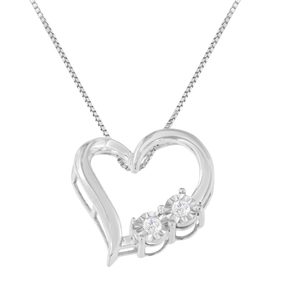 Sterling Silver 0.1 CTTW Round Cut Diamond Sparkling Love Heart Pendant Necklace (I-J, I3)