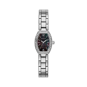 Ladies Silver-Tone Crystal Bracelet Watch Black Mother-of-Pearl Dial