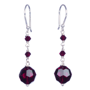 Swarovski Elements Ruby Colored Drop With Sterling Silver Earrings