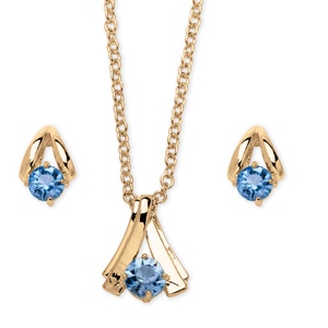 PalmBeach Jewelry 2 Piece Round Birthstone Necklace and Earrings Set in Yellow Gold Tone