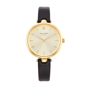 Holland Skinny Black Strap Watch Gold Sunray Dial
