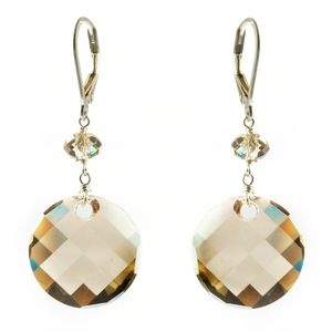 Lita Sterling Silver Swarovski Crystal Golden Shadow Round Drop Earrings