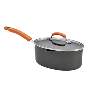 Hard-Anodized 3qt Covered Oval Saucepan w/ 2 Pour Spouts
