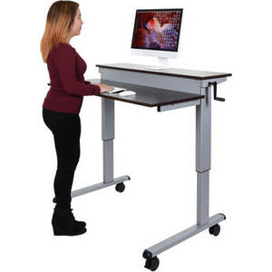 48" Split-Level Crank Adjustable Stand-Up Desk (Dark Walnut Desk, Silver Frame)
