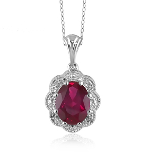 JewelonFire 2 1/2 Carat T.G.W. Ruby And White Diamond Accent Sterling Silver Pendant
