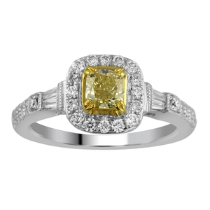 Certified 1.00 Cttw Natural Fancy Yellow & white Diamond Ring in 18KT White Gold - Size 7 Only