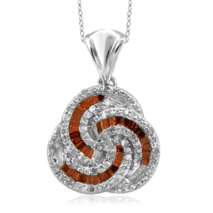 1/4 cttw Red baguettes and white round Pendant in Sterling Silver