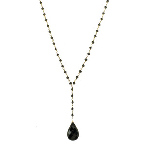 Black Spinel Wrapping Chain w/ Black Onyx Pendant Gold Over Sterling Silver Necklace