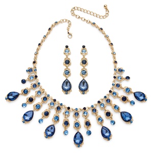 PalmBeach Jewelry Oval-Cut Blue Crystal Necklace and Earrings Set in Gold Tone
