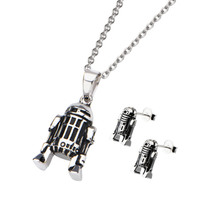 Star Wars Women's 925 Sterling Silver R2-D2 3D Earrings and Pendant Set