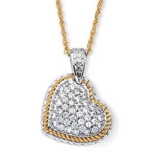 PalmBeach Jewelry 2.16 TCW Cubic Zirconia Two-Tone Puffed Heart Necklace 18k Gold-Plated